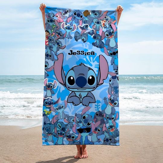 Discover Stitchh Beach Towel, Disneyyy Cartoon Bath Towel, Custom Beach Towel, Disneyyy Kid Towel Gift, Disneyyworld Trip, Gift For Her