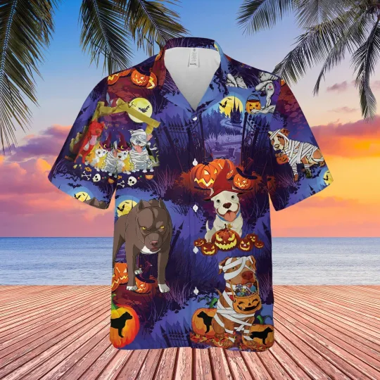Discover Halloween Pit Bulls Funny Edition Unisex Hawaiian Shirt Summer Shirt Full Size