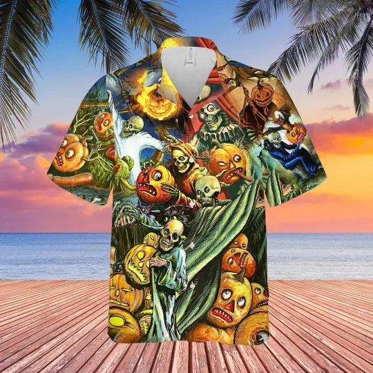 Discover Halloween Pumpkin Scary Unisex Hawaiian Shirt Full Size S-5XL