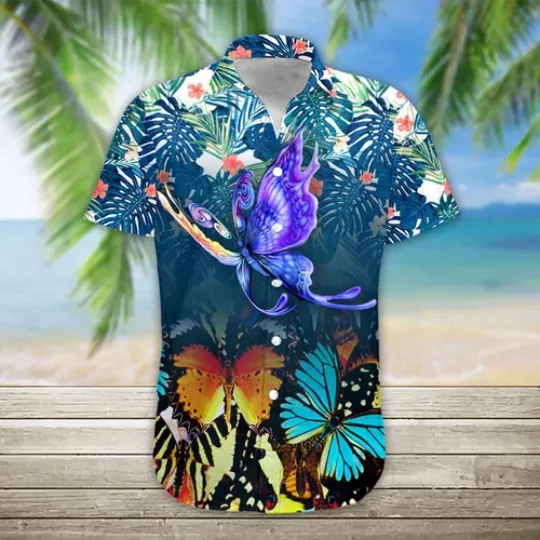 Discover 3D Butterfly Hawaii Shirt Hawaiian Shirt Casual Button Down Shirts Short Sleeve