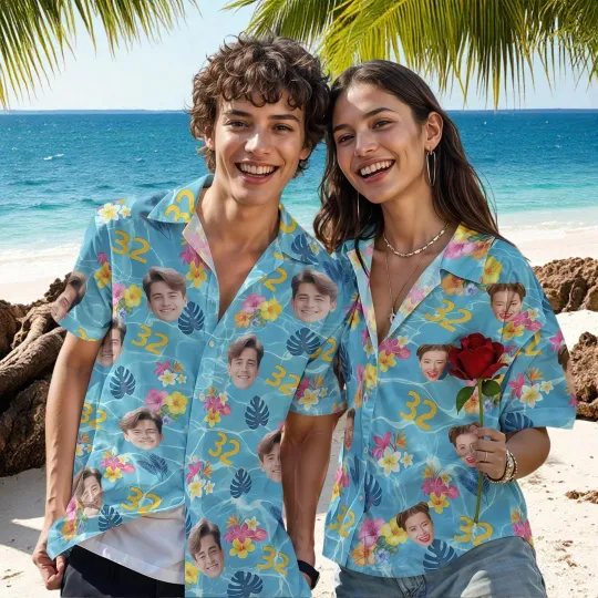 Discover Custom Hawaiian Pattern Shirt with Face, Vocation Shirt For Men Women