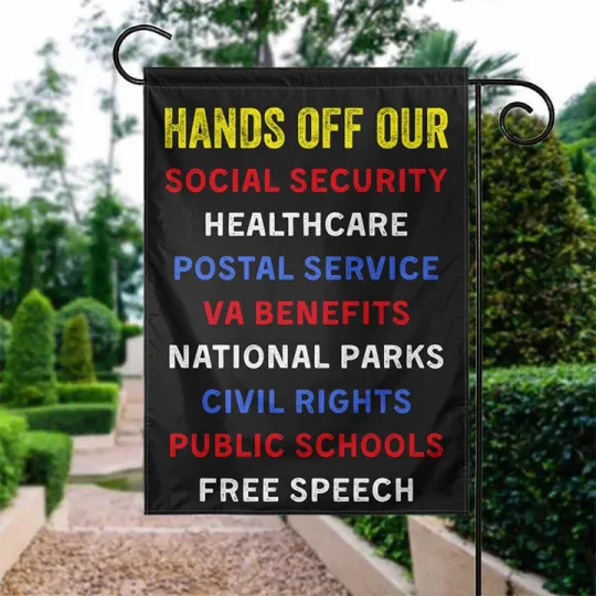Discover Hands Off Our Social Programs Flag, Feminist Political Garden Yard Banner Sign