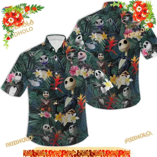 Discover Jackk Skellingtonn Halloween Horror Movie Tropical Funny Hawaiian Shirt
