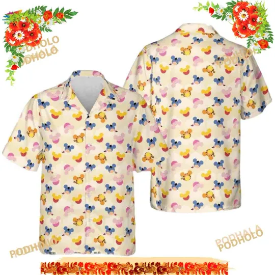 Discover Funny Hawaiian Shirt For Men Pooh Friends Mouse Ears Yellow