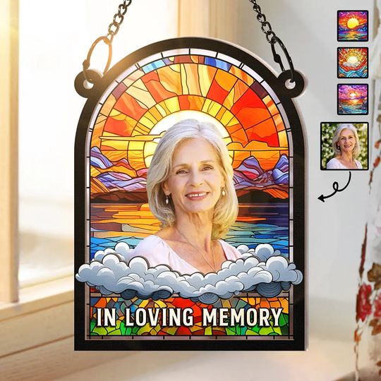 Discover Custom Photo In Loving Memory Family Memorial Mom Grandma - Personalized Window Hanging Suncatcher Ornament