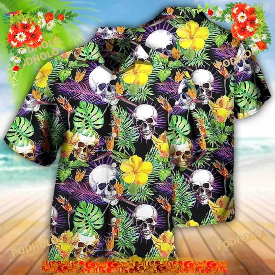 Discover Skull Flowers Funny Hawaiian Shirt, Skull Aloha Shirt For Women Men