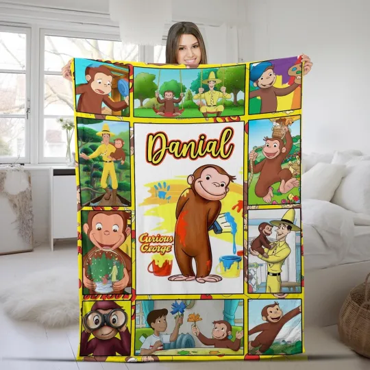 Discover Curious George Blanket, Personalized Curious George Fleece Blanket, Custom Name