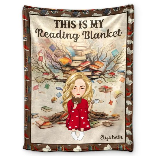 Discover Book Tree This Is My Reading Blanket - Personalized Fleece Blanket, Sherpa Blanket
