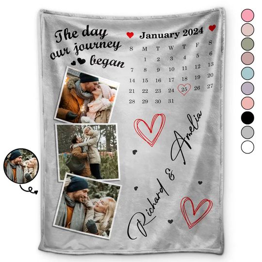 Discover Custom Photo Calendar Couple The Day Our Journey Began - Personalized Fleece Blanket, Sherpa Blanket