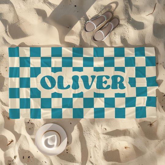 Discover Custom Kids Beach Towel, Personalized Checkerboard Beach Towel, Friend Wedding Gift