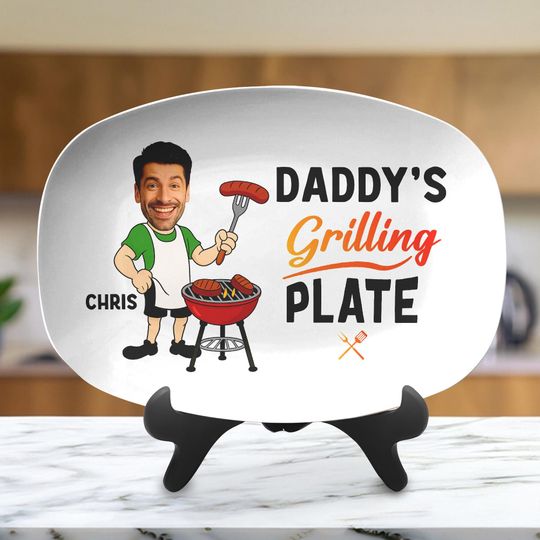 Discover Custom Photo Daddy's Grilling Plate, Personalized Dad Platter, Fathers Day Gift, Funny Dad Gift