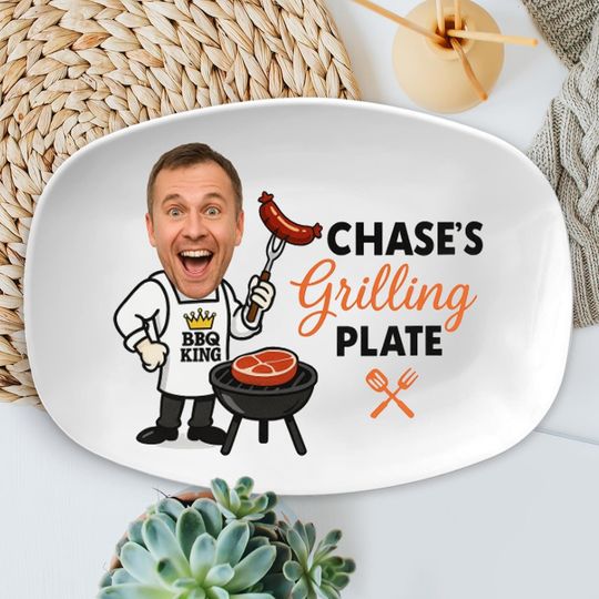 Discover Personalized Dad BBQ Platter, Custom Grilling Plate Gift for Fathers Day, Barbecue Tray for Him, Grill Dish for Dad