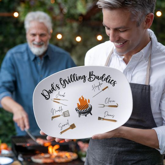 Discover Custom Dad Grill Tool Kid Platter With Children Name, Personalized Papa Grilling Plate