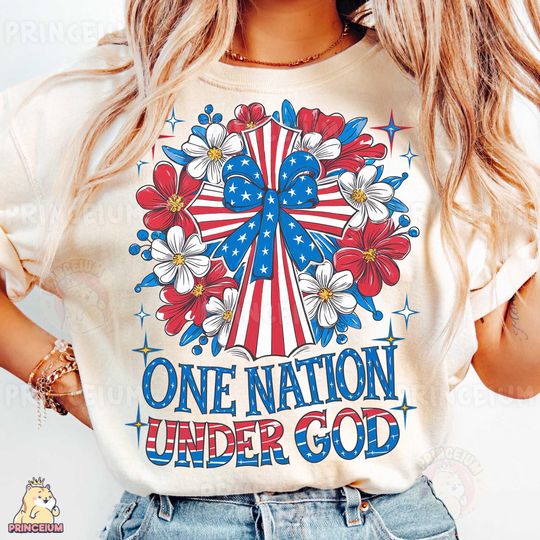 Discover One Nation Under God Shirt, Patriotic Cross with Flowers Shirt