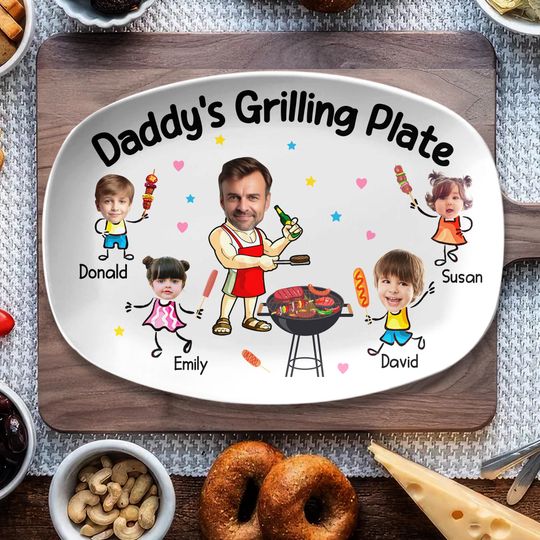 Discover Personalized Face Grilling Plate, Custom Daddy's Grilling Plate with Kids' Names