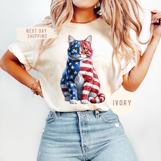 Discover 4th of July Cat Shirt, Cat Lover Tee, T-Shirt, Usa Patriotic Tee
