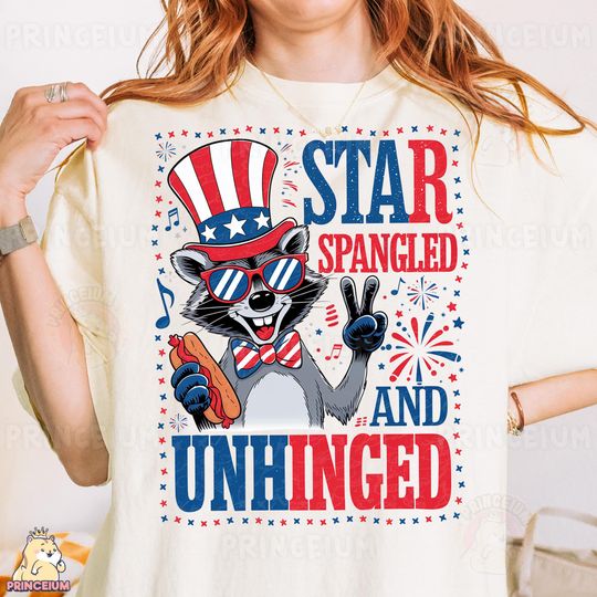 Discover Star Spangled and Unhinged Shirt, Funny Patriotic Raccoon Shirt
