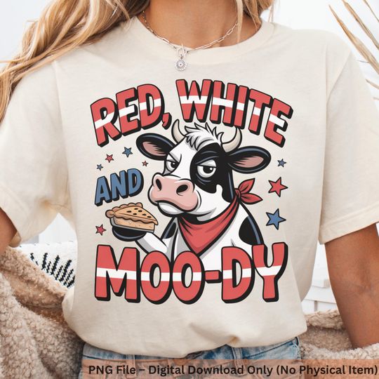Discover Red White and Moo-dy Cow Shirt, Funny 4th of July Shirt