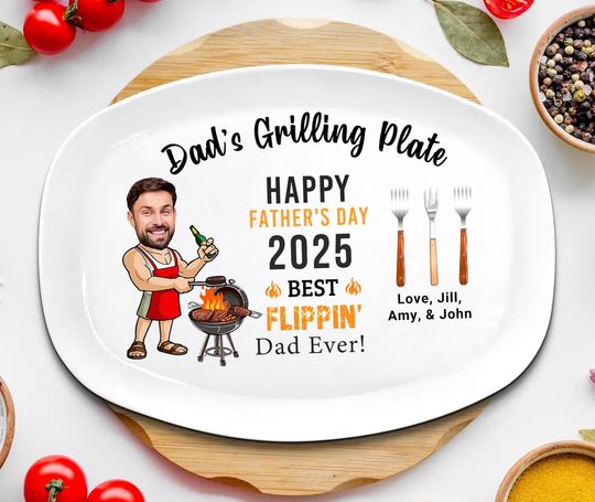 Discover Personalized Dad Grilling Plate With Kids Names, Custom Daddys Grilling Plate