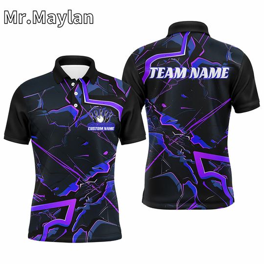 Discover 3D Blue And Purple Custom Bowling Team Polo Shirts For Men And Women Bowling