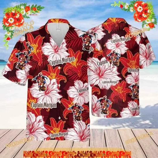 Discover Captain Morgan Hawaiian Shirt, Floral Pattern Practical Beach Gift