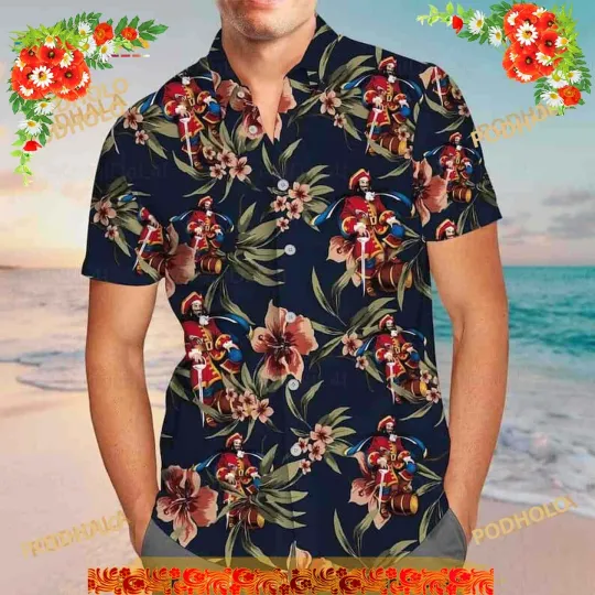 Discover Captain Morgan Hawaiian Shirt, Hibiscus Flower Pattern Best Beach Gift