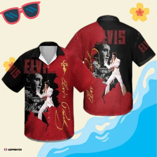 Discover 3D Elvis Presley Unisex Hawaiian Shirt Hot Summer Red 01