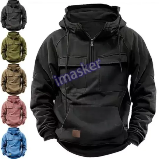 Discover New Mens Cargo Hoodies Tops Casual Baggy Combat Outdoor Pocket