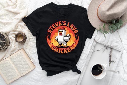 Discover Steve's Lava Chicken T-Shirt, Retro Pixel Art Chicken Shirt, Gamer Graphic Tee