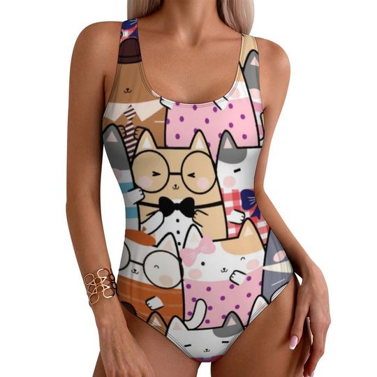 Discover Funny Cat Swimsuit Colorful Cats Pop Art Swimwear One-Piece