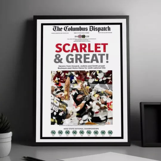 Discover ~HOT!~ 2025 Ohio State Buckeyes CFP Champions Newspaper Poster.