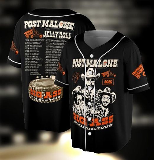 Discover Vintage Post Malone Tour Jersey, Big Ass Stadium Tour, Posty 2025 Tour Jelly Roll Jersey