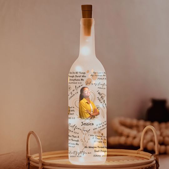 Discover Christian Affirmation Bible Verses - Personalized Photo Bottle Lamp