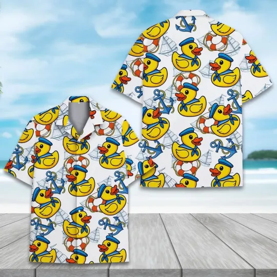 Discover Duck Aloha Hawaiian Button Down Shirt Unisex Adults S-5XL