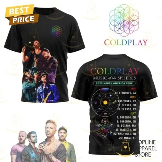 Discover Coldplay Music Of The Spheres 2025 North America Tour 3D T-Shirt