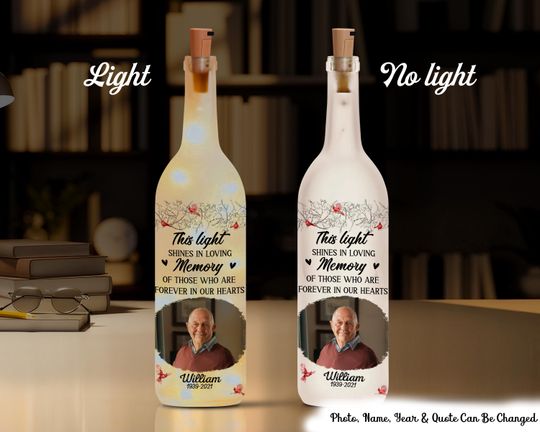 Discover Custom Photo Memorial Light Shines In Loving Memory Bottle Lamps