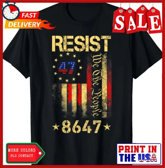 Discover Anti Trump 8647 86 47 US Flag We The People Impeach 47 Unisex T-Shirt