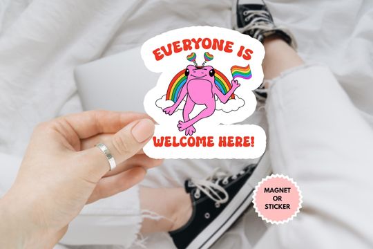 Discover Everyone Is Welcome Here Frog LGBT Car Magnet/Sticker, LGBTQ Sticker