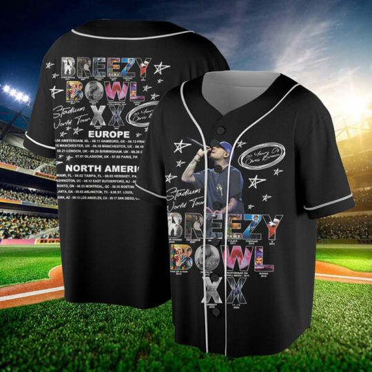 Discover Vintage 2025 Chris Brown Tour Breezy Bowl XX Jersey, Chris Brown Graphic Jersey, Brown 2025 Shirt