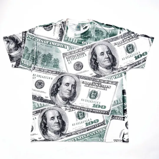 Discover Vintage 90s Y2k Hundred Dollar Bill Money Cash USA All Over Print T-Shirt