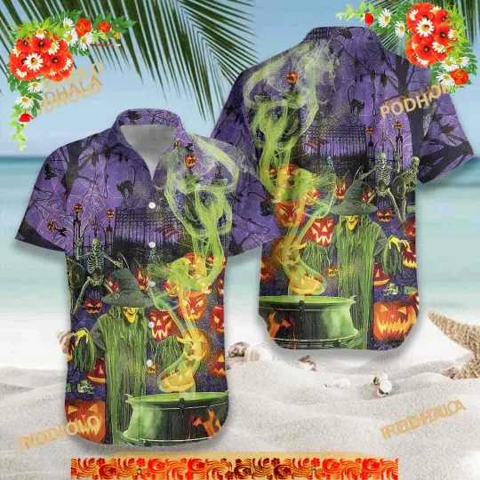 Discover Fright Night Witch Hour Halloween Hawaiian Shirt, Halloween Gifts Ideas