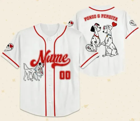 Discover Personalized Valentine Pongo & Perdita Baseball Jersey, Custom White Couples