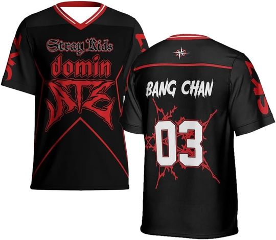 Discover Stray Kids Dominate World Tour 2025 Football Jersey V-Neck Short Sleeve Streetwear Women Men Sportwear Tops