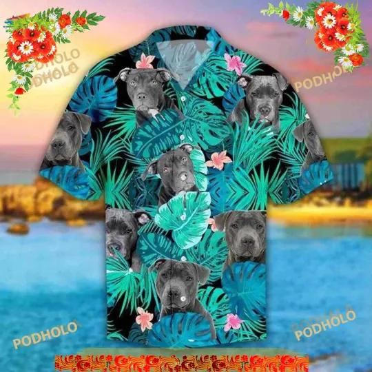 Discover Pitbull Hibiscus Tropical Beard Face 3D Hawaiian Shirt
