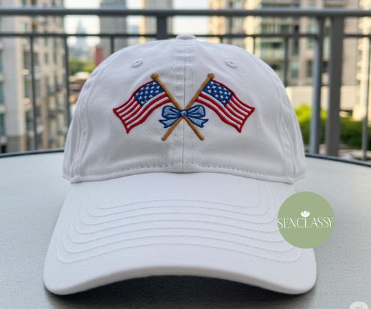 Discover Coquette 4th of July Embroidered Hat, American Flag Baseball Cap for Women