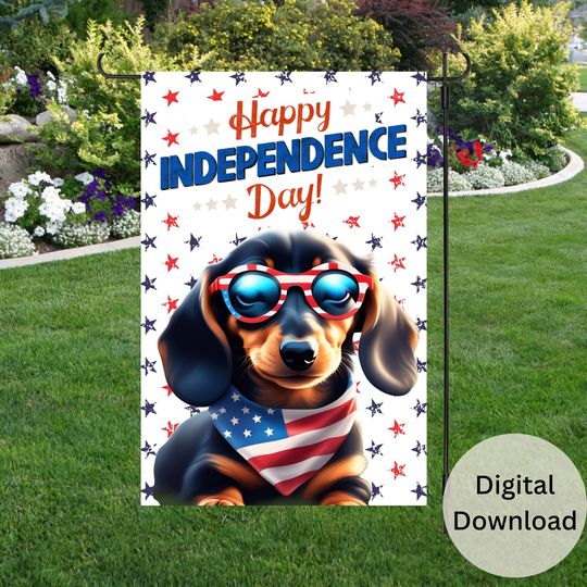 Discover Dachshund 4th of July Garden Flag