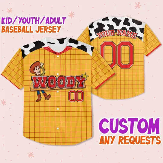 Discover Custom toy stories Woodyy Fun Baseball Jersey Matching Baseball Team