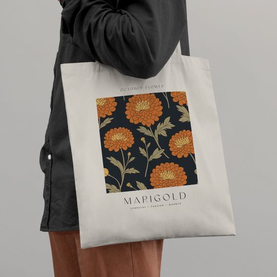 Discover Birth Month Flower Tote Bag, Botanical Aesthetic Canvas ToteBag