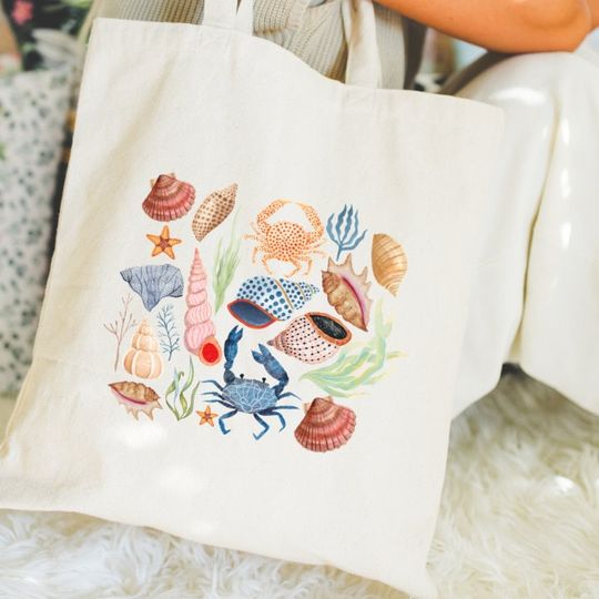 Discover Seashell Tote Bag Summer Totes Coastal Bag Cute Tote Bag Beachy Tote