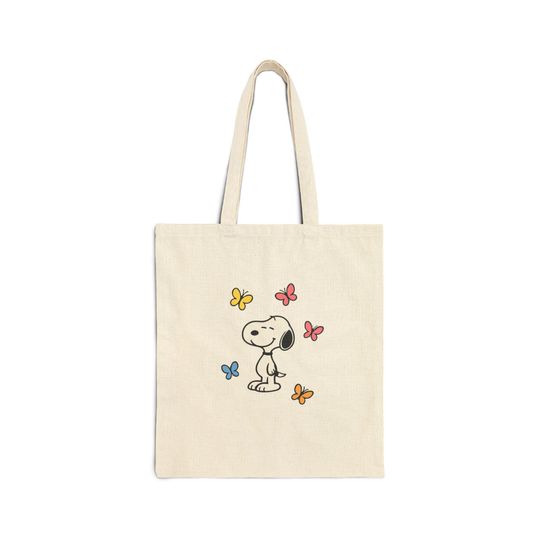 Discover Snoopy & Butterflies Cotton Canvas Tote Bag, Eco-Friendly Reusable Shopping Bag